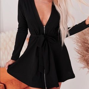 Zip Up Tie Front Fit & Flare LBD Dress Jacket